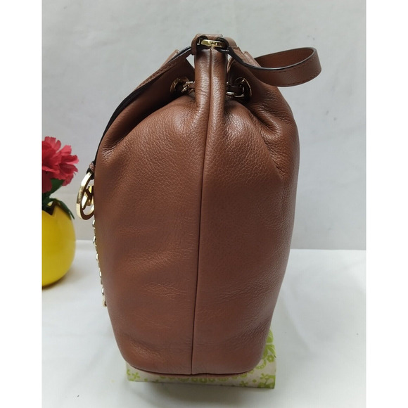 Michael Kors Frankie Brown Pebbled Leather Drawstring Convertible Shoulder Bag - Picture 4 of 16